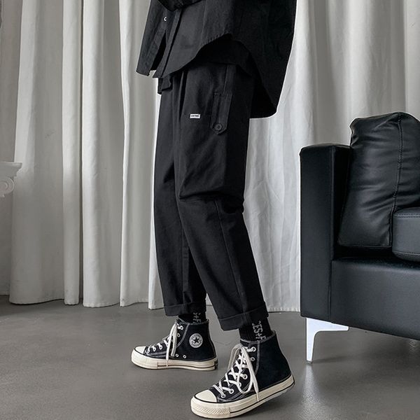 

straight men's net red tiktok, tide pants, overalls, winter nine points trousers, korean version, fashion, autumn and, Black