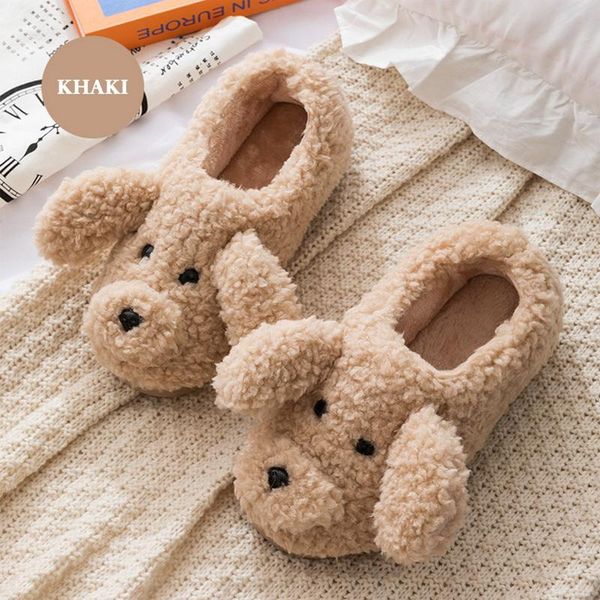 

slippers couples home warm cute woman man slipper winter shoes 2021 warmth fashion casual dog cartoon fur soft plush slides, Black