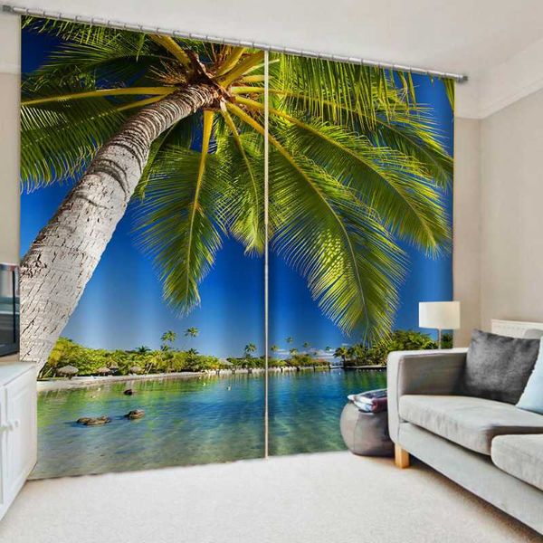 

curtain & drapes custom blackout for living room bedroom nature scenery luxury printing sea landscape window cortinas