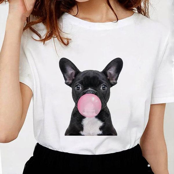 

summer female bubble gum mens french bulldog print streetwear clothes graphic tee femme retro, White;black
