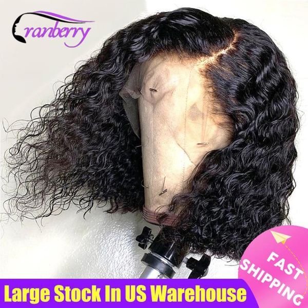 

deep wave bob lace front human hair wigs for women brazilian remy short curly pre plucked hairline 4x4 closure wig1, Black;brown