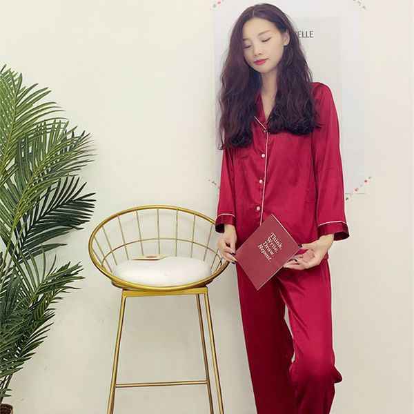 

silk pajamas pyjama femme women pijama night suit large sizes -xxl 2021 spring new pink silk sleepwear setby air, Black;red