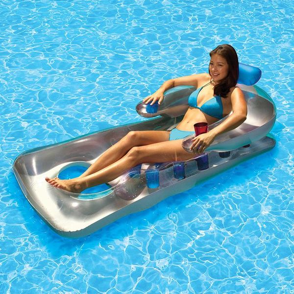 

water floating row inflatable air mattresses with 18 cup holders swimming pool lounger float relax chair bed floats & tubes