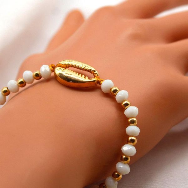 

charm bracelets cute fashion metal shell rope chain bracelet bohemian beach white black beads adjustable for women jewelry, Golden;silver