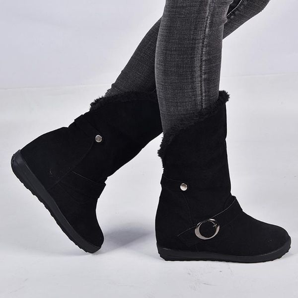 

boots snow ankle autumn winter suede two ways women crosal plush lining shoes woman flats warm, Black