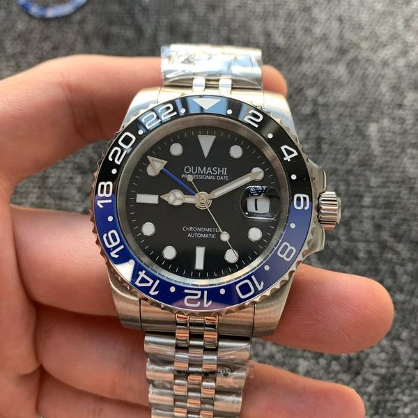 

wristwatches automatic watch men's 40mm gmt mechanical sapphire crystal glass luminous stainless steel black blue ceramic bezel, Slivery;brown