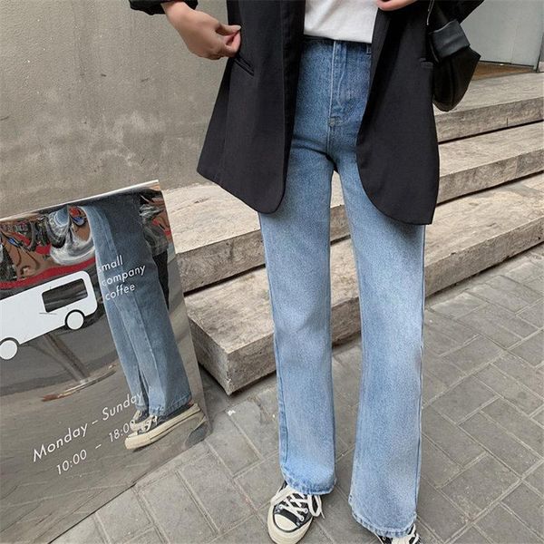 

women's jeans hzirip high street casual split waist loose 2021 cowboy brief plus pants denim leisure straight office lady trousers, Blue