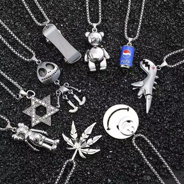 

chains european and american titanium steel pendant personality hip hop stainless necklace net red ins versatile swea, Silver