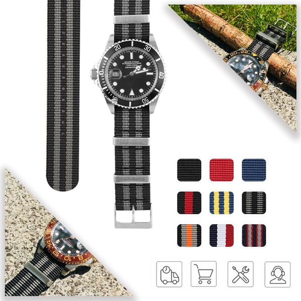 

watch bands 19mm 20mm 21mm 22mm nato sports belts watchband bracelet for huawei gt gmt submarine strap nylon watchbands colorful tools, Black;brown