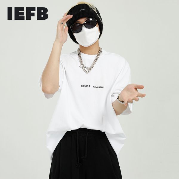 IEFB Männer tragen Sommer Halskette Brief gedruckt Kurzarm T-Shirt lose lässige T-Shirt übergroße Tops für Liebhaber 9Y7147 210524