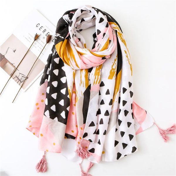 

scarves 2021 printed cotton scarf women versatile style fashion sun-resistant shawl headscarf winter poncho blanket, Blue;gray
