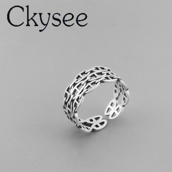 

cluster rings ckysee 100% 925 sterling silver wisp empty mesh open vintage ring adjustable opening dia 18mm jewelry, Golden;silver