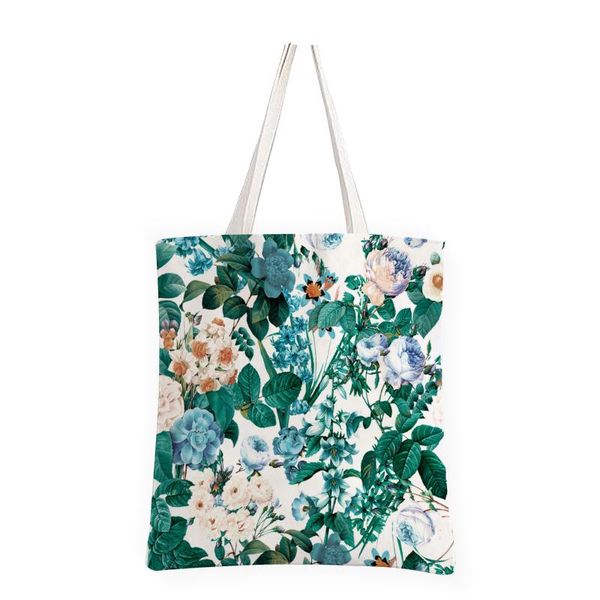 

summer green flower canvas large capacity bags bohemia shoulder bag vogue women reusable handbag shopping storage
