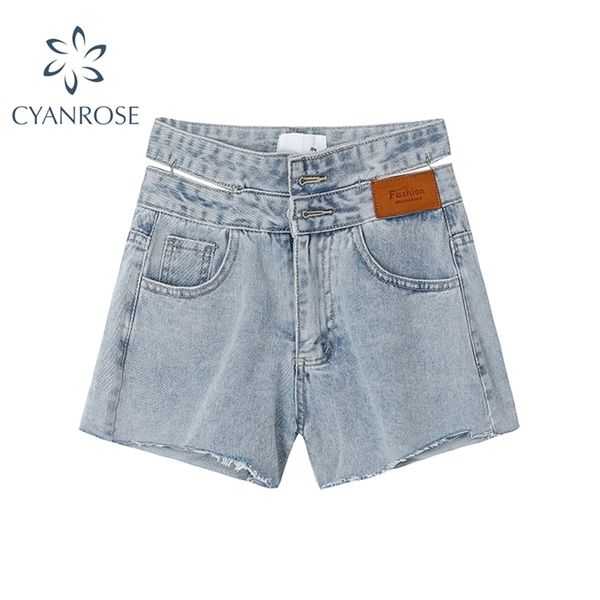 

fashion high waist denim shorts women summer vintage streetwear hollow out button zipper ladies casual jeans 210515, White;black