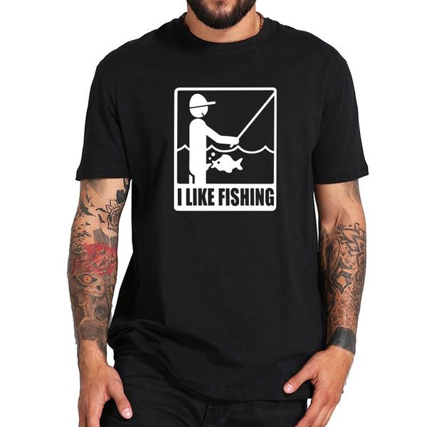 

men's t-shirts eu size i like fishing angler tshirt funny men angling design short sleeved soft breathable 100% cotton camiseta, White;black