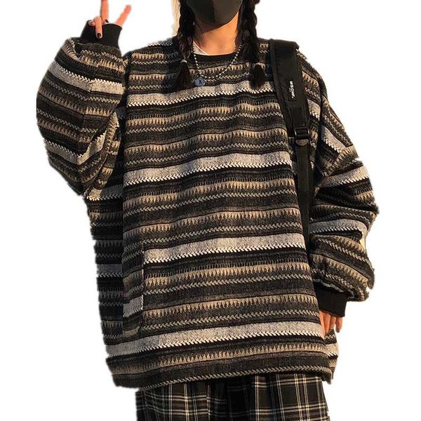 

women's sweaters winter women striped pullovers oversize ulzzang bf couples japanese knit sweater hip hop female fashion retro daily, White;black
