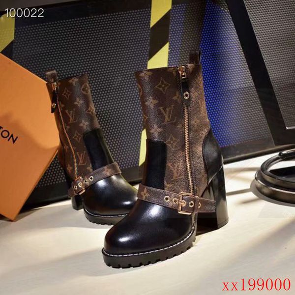 

high heeled martin boots autumn winter coarse heel women shoes desert boot 100% real leather zipper letter lace up fashion lady heels large, Black