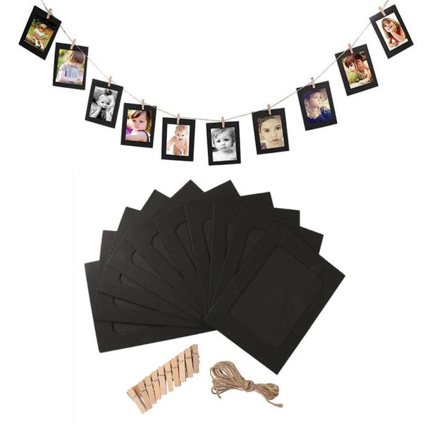 

frames 10pcs 5 inches paper po frame retro kraft picture hanging decorations with string and clips (black)