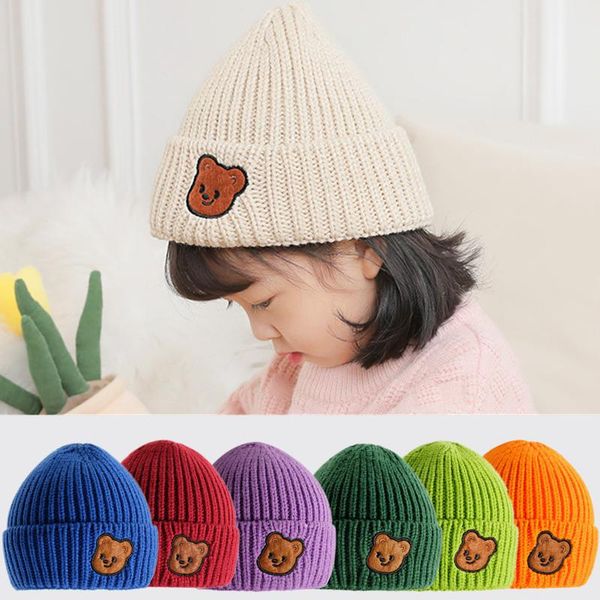 

caps & hats soft warm baby beanies knitted for toddler children cute cartoon bear embroidery kids boys girls autumn winter, Yellow