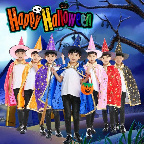 

clothing sets children halloween costumes wizard witch cloak cape robe with pointy hat girls boys cosplay props kids birthday party supplies, White