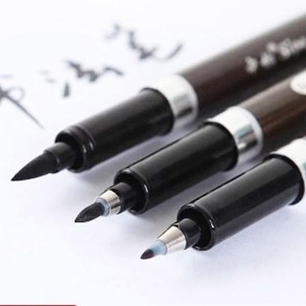 

pcs/lot calligraphy pen japan material brush for signature chinese words learning stationery art marker pens school supplies refills, Black;red