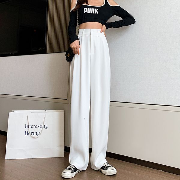 

capris women's wide leg pants, high waist, loose, straight leg, autumn, Black;white