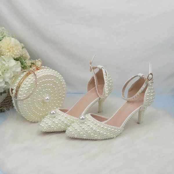 

dress shoes summer pearl bride wedding and handbag set women party for bridesmaid sandals high heels thin pumps, Black