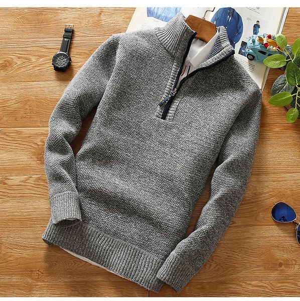

men's sweaters winter men's clothes fleece thicker sweater half zipper turtleneck warm pullover quality male slim knitted wool spri, White;black