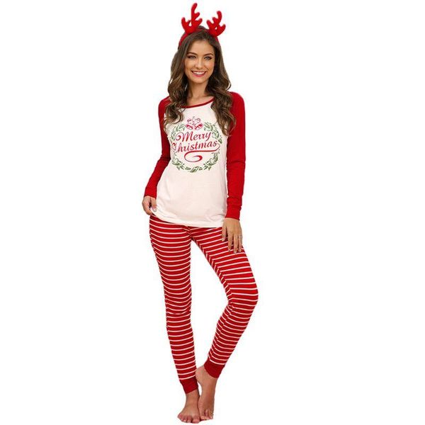 

women's tracksuits women xmas letter print raglan sleeve christmas party striped nightwear pyjamas f42f, Gray