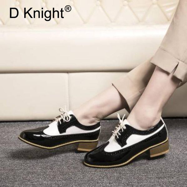 

dress shoes 2021 spring antumn british pumps women oxfords fashion color block lace up high-heeled ladies brogues large size 34-43, Black