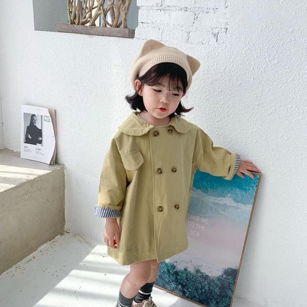 

autumn korean style long section long-sleeved sweet turn down collar windbreak jacket outerwear for girls coat, Blue;gray