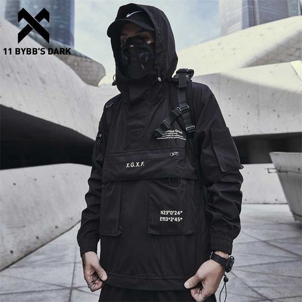 

11 bybb's dark dark cargo jackets coats streetwear tactical function pullover harajuku multi-pocket hoody windbreaker 211014, Black;brown