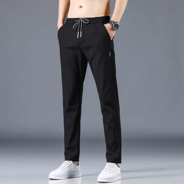 

men's polos ice silk trousers loose straight casual thin quick-drying micro-elastic nine-point in summer, White;black