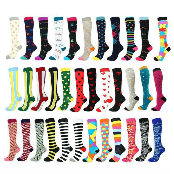 

brands style 44 color running men women socks sports compression happy tube socks support nylon outdoor racing long pressure stocking, Black