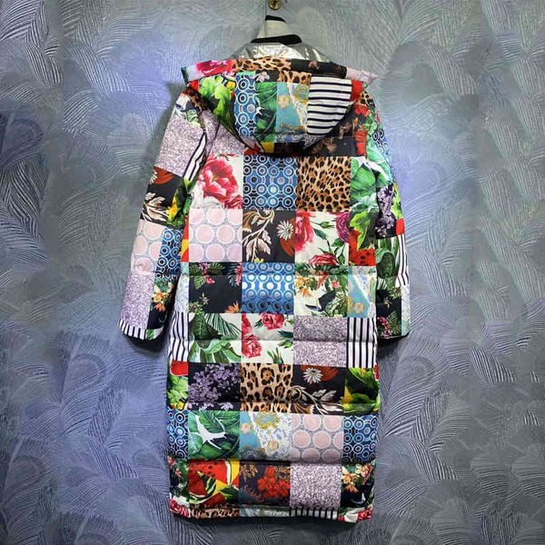 

seqinyy thick coat long 2021 autumn fashion design female runway flowers vintage straight print with hoodie, Black