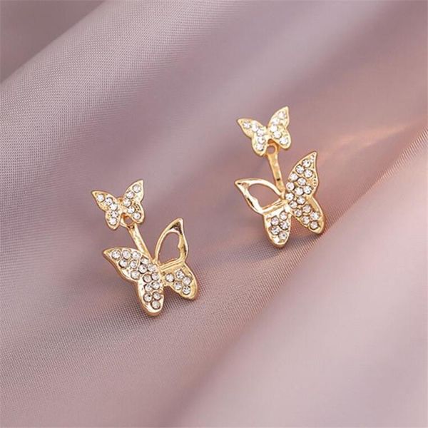 

dangle & chandelier ear girl crystal stud color frosted butterfly earrings, Silver