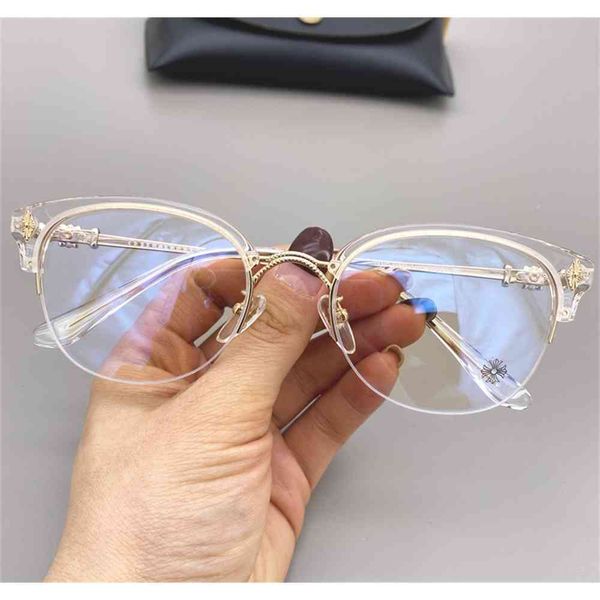 

80% off store online krosin spectacles frame plate half transparent circular flat lens for men and women, White;black