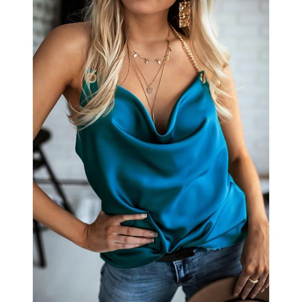 

women's tanks & camis ruched halter backless sleeveless sweet tank women cute vest party wear chain female solid color fashion summ, White