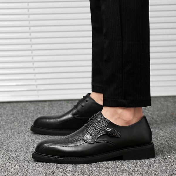 

dress shoes men formal breathable business brogue lace up outdoor oxfords genuine leather casual classic, Black