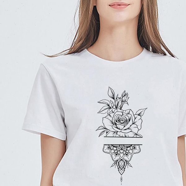 

graphic oversize funny hipster womens t shirts rose tattoo design hip hop beautiful casual vogue, White