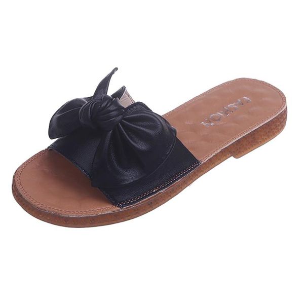 

slippers women's bow sandals flat with sole female beach fashion style for women wedge shoes#401, Black