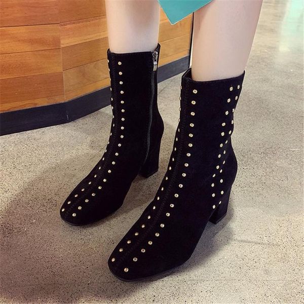 

boots 2021 autumn and winter short-tube high-heeled women's fashion slim women plus velvet warm, Black