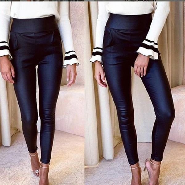 

women's leggings high waist faux leather women black shiny pants stretchy plus size trousers 2021
