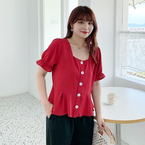 

women's blouses & shirts square collar blouse women plus size clothing korean version summer ruffles short sleeve casual t2396, White