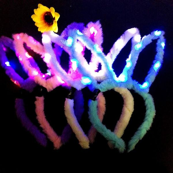 

party decoration 12pcs light up ears headband led plush easter hairbands for decorations