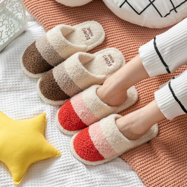 

warm winter slippers women suede plush home mixed colors indoor comfy fashion bedroom female shoes, Black
