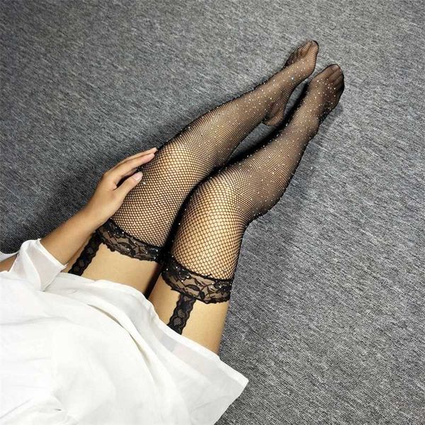 

style suspender fishing net garter drill small sock black 211201, Black;white