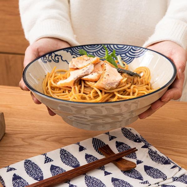 

japanese hand painted pattern ramen bowl large size household and plate tableware set ceramic beef noodle soup bowls