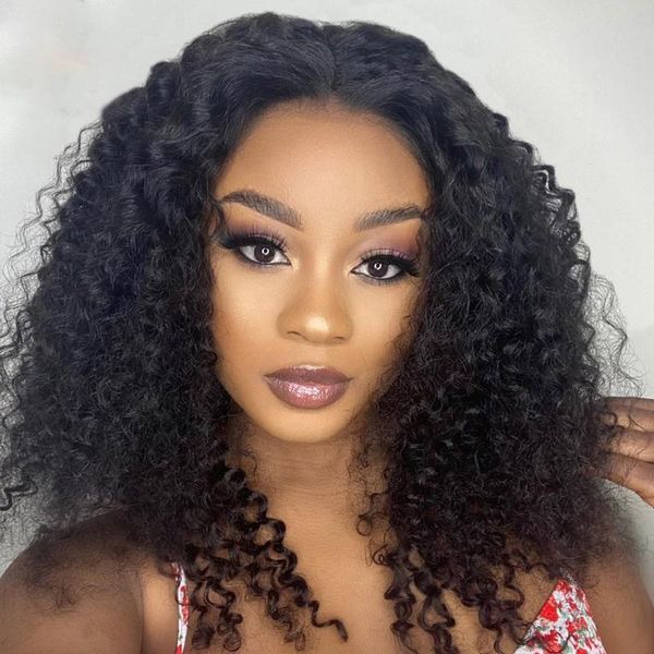

lace wigs afro curly frontal wig wet and wavy loose wave bouncy front human hair spiral curl t part brazilian deep, Black;brown