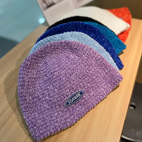 

wide brim hats korean hat women's autumn and winter fashion warm woolen knitted wild cold letter labeling fisherman, Blue;gray